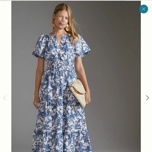 Anthropologie Somerset Maxi Dress, S, Ivory/Blue